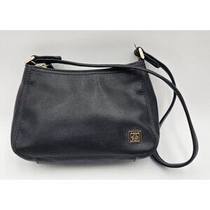 VTG Liz Claiborne Black Faux Leather Shoulder Bag W/Logo Plate Capsule Wardrobe